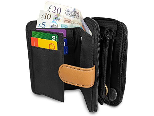 Quenchy London RFID Blocking Leather Purse - Multi Card Slots & Zip Closure