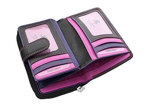 Visconti Rio Soft Leather Ladies Purse - Black/Purple/Berry