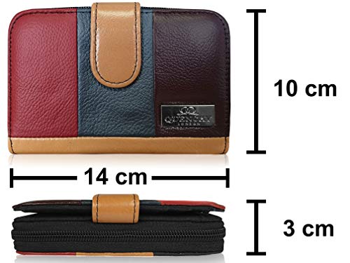 Quenchy London RFID Blocking Leather Purse - Multi Card Slots & Zip Closure