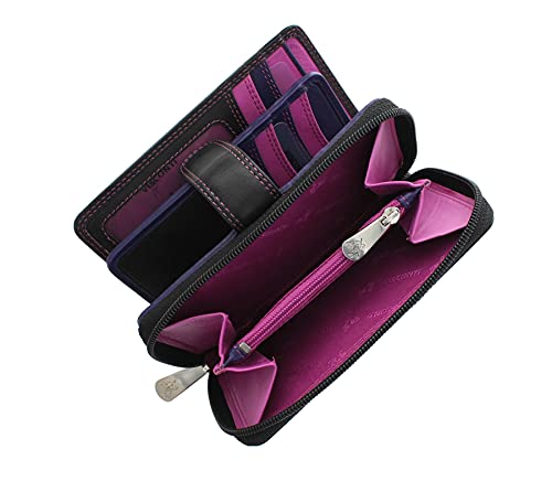Visconti Rio Soft Leather Ladies Purse - Black/Purple/Berry