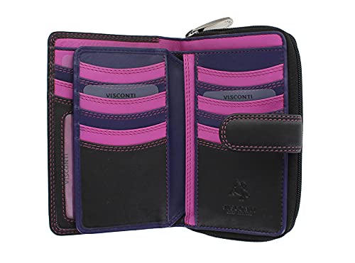 Visconti Rio Soft Leather Ladies Purse - Black/Purple/Berry