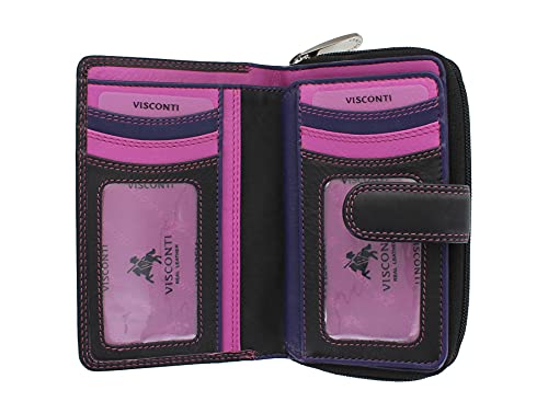 Visconti Rio Soft Leather Ladies Purse - Black/Purple/Berry