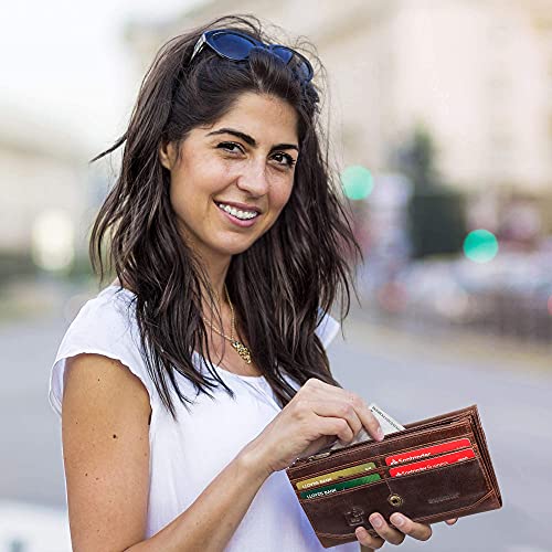 Stylish Brown Leather Womens Purse with RFID Protection