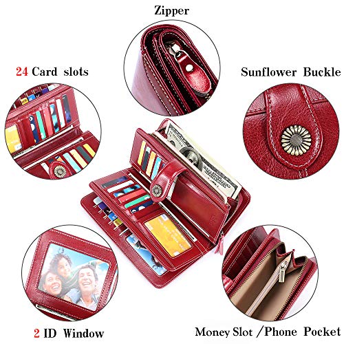 Large Women's Leather Wallet with RFID Blocking Technology