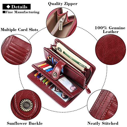 Large Women's Leather Wallet with RFID Blocking Technology