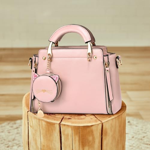 NICOLE & DORIS Pink Designer Handbag with Matching Coin Purse