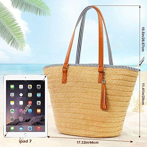 Designer Straw Tote Bag with Pom Poms