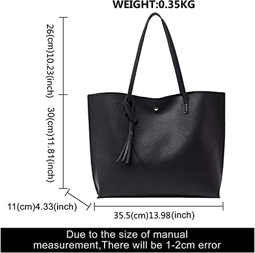 Black designer handbag with large capacity, soft PU leather