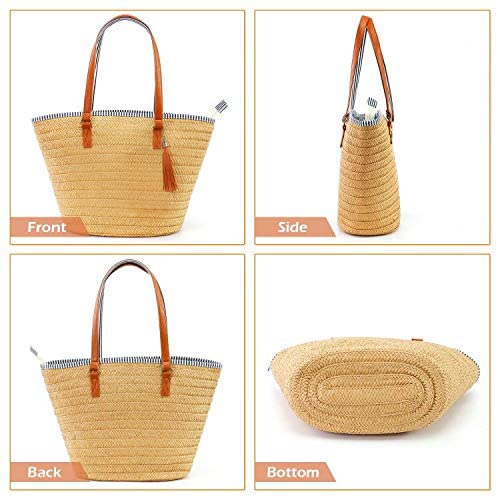 Designer Straw Tote Bag with Pom Poms