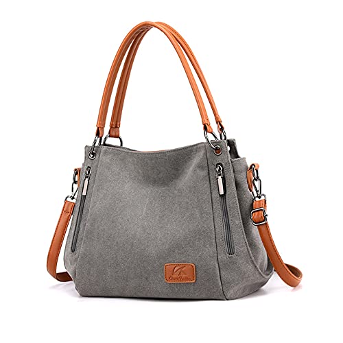 NICOLE & DORIS Large Gray Canvas Shoulder Bag