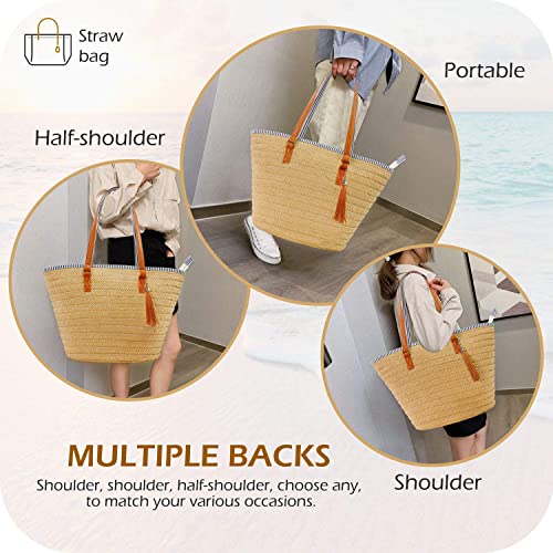 Designer Straw Tote Bag with Pom Poms