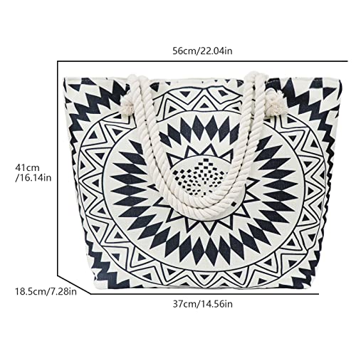 Mikytoper Summer Beach Tote Bag – Black and White Circles
