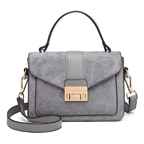 MISS LULU Grey Suede Pu Leather Top Handle Handbag