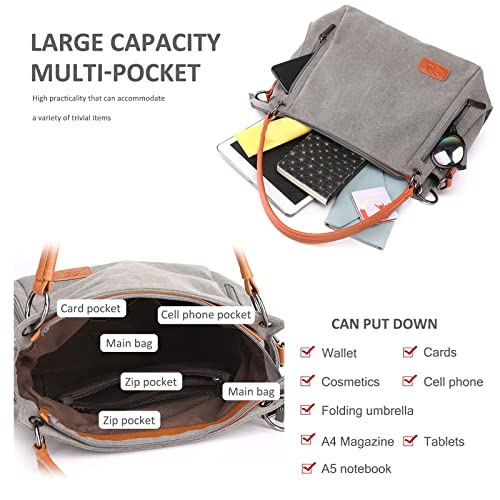 NICOLE & DORIS Large Gray Canvas Shoulder Bag