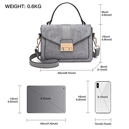MISS LULU Grey Suede Pu Leather Top Handle Handbag