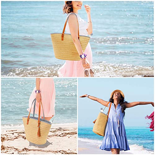 Designer Straw Tote Bag with Pom Poms