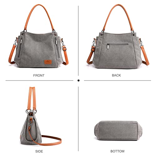 NICOLE & DORIS Large Gray Canvas Shoulder Bag