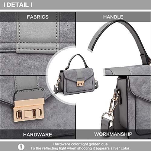 MISS LULU Grey Suede Pu Leather Top Handle Handbag
