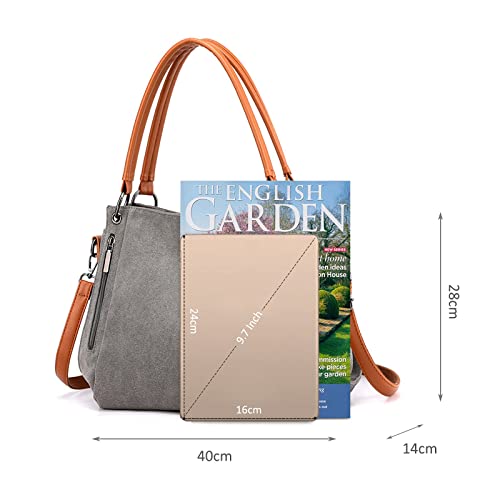 NICOLE & DORIS Large Gray Canvas Shoulder Bag