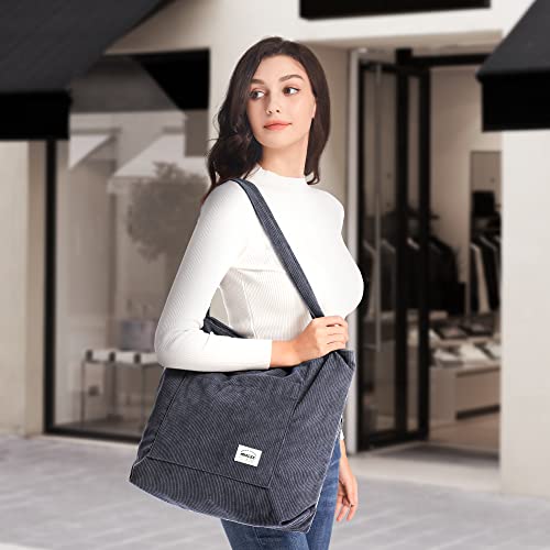 Gray Corduroy Tote Bag - Stylish and Spacious!