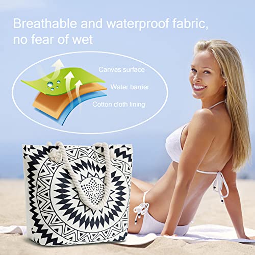 Mikytoper Summer Beach Tote Bag – Black and White Circles
