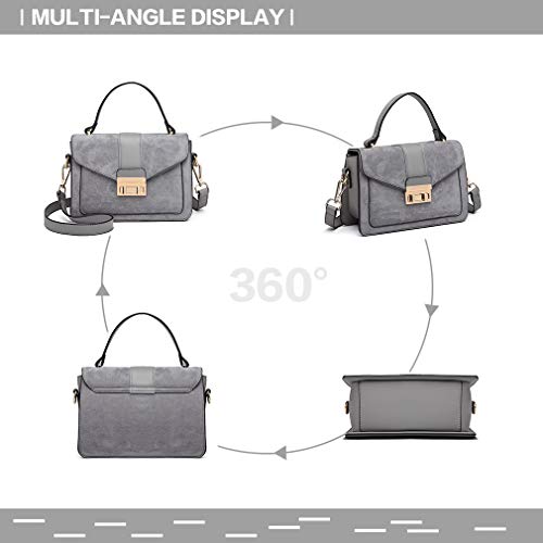 MISS LULU Grey Suede Pu Leather Top Handle Handbag
