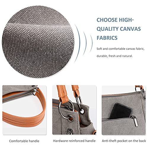 NICOLE & DORIS Large Gray Canvas Shoulder Bag