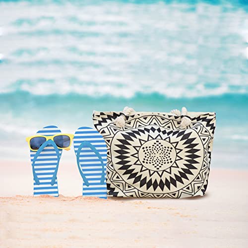 Mikytoper Summer Beach Tote Bag – Black and White Circles