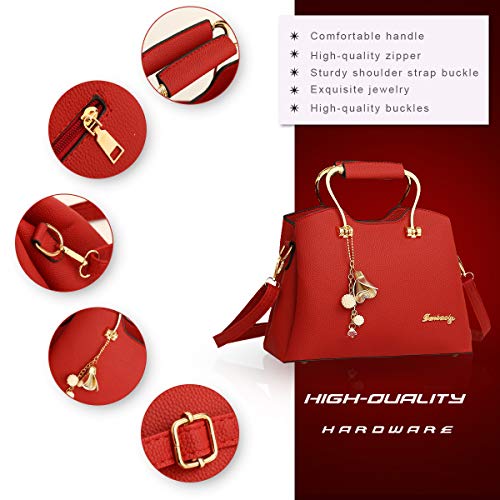 Red Leather Shoulder Bag for Fashionable Women