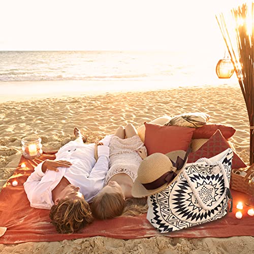 Mikytoper Summer Beach Tote Bag – Black and White Circles