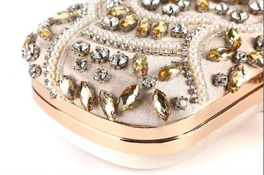 Gold Zebrum Designer Clutch Handbag with Pearl Flower
