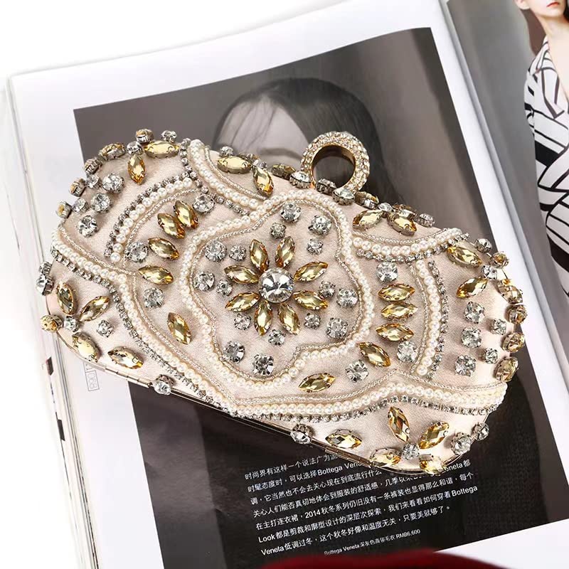 Gold Zebrum Designer Clutch Handbag with Pearl Flower