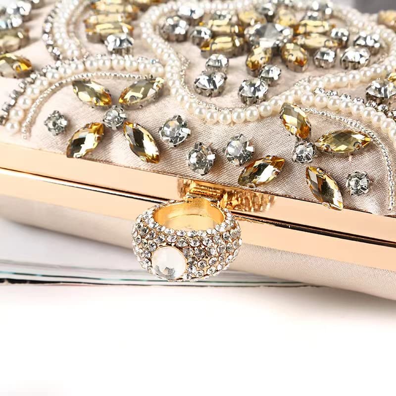 Gold Zebrum Designer Clutch Handbag with Pearl Flower
