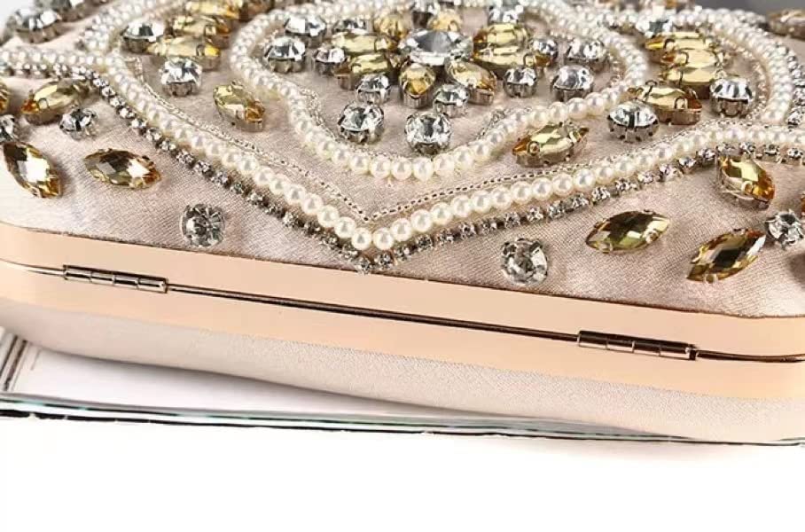 Gold Zebrum Designer Clutch Handbag with Pearl Flower