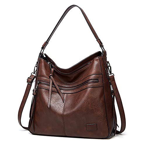 Dark Brown Vintage Leather Shoulder Tote Handbag