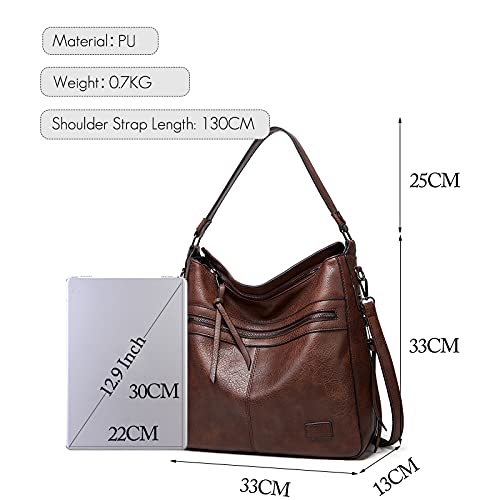 Dark Brown Vintage Leather Shoulder Tote Handbag
