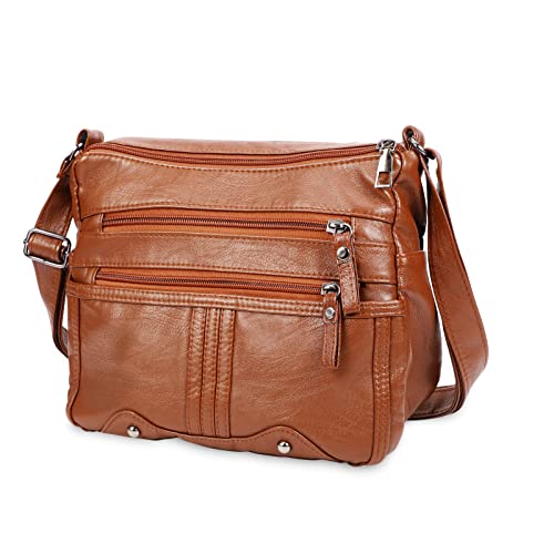 ZNU Women's Brown Leather Crossbody Shoulder Bag