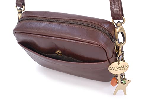 Catwalk Collection POLLY Brown Leather Cross Body Bag