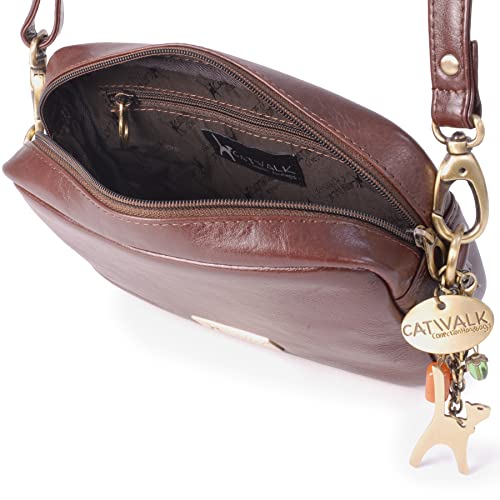 Catwalk Collection POLLY Brown Leather Cross Body Bag