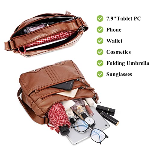 ZNU Women's Brown Leather Crossbody Shoulder Bag