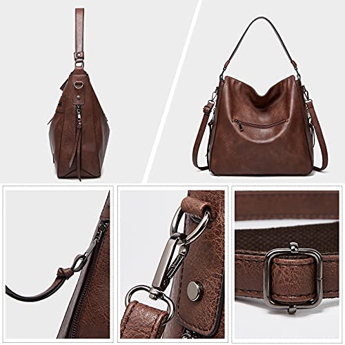 Dark Brown Vintage Leather Shoulder Tote Handbag