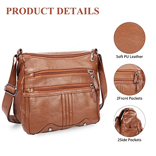 ZNU Women's Brown Leather Crossbody Shoulder Bag