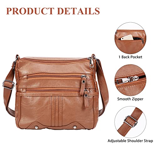 ZNU Women's Brown Leather Crossbody Shoulder Bag