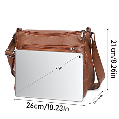 ZNU Women's Brown Leather Crossbody Shoulder Bag
