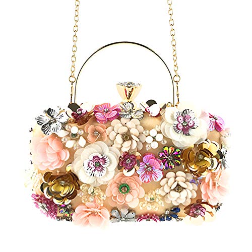 Golden Floral Clutch Shoulder Bag with Chain Strap
