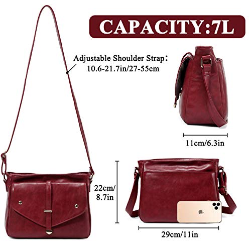 VASCHY Women's Burgundy Crossbody Shoulder Bag Fashion Handbag