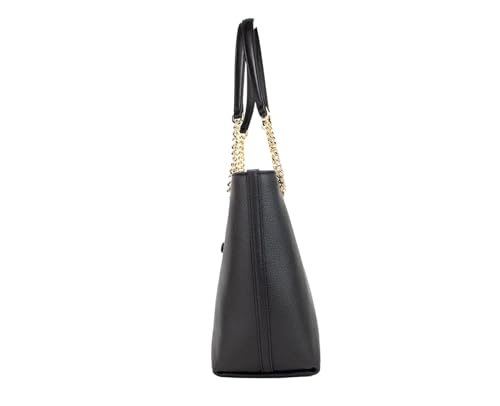 Michael Kors Black Pebbled Leather Chain Top Zip Tote