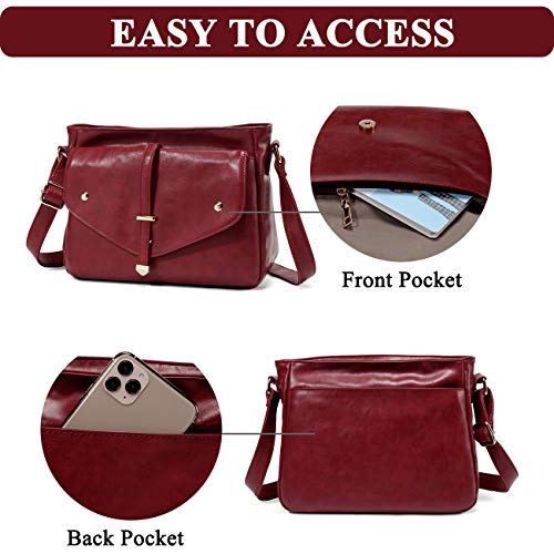 VASCHY Women's Burgundy Crossbody Shoulder Bag Fashion Handbag