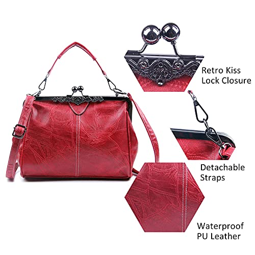 LUI SUI Vintage PU Leather Handbag - Wine Red