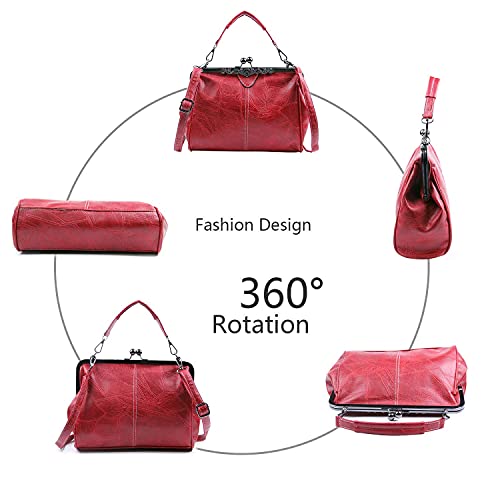 LUI SUI Vintage PU Leather Handbag - Wine Red